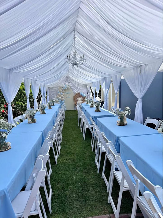 DRAPPING  BLANCO PARA TU CARPA  CON  5 COSTURA DE  5 PIES X 12 YARDAS TELA INTERLACK